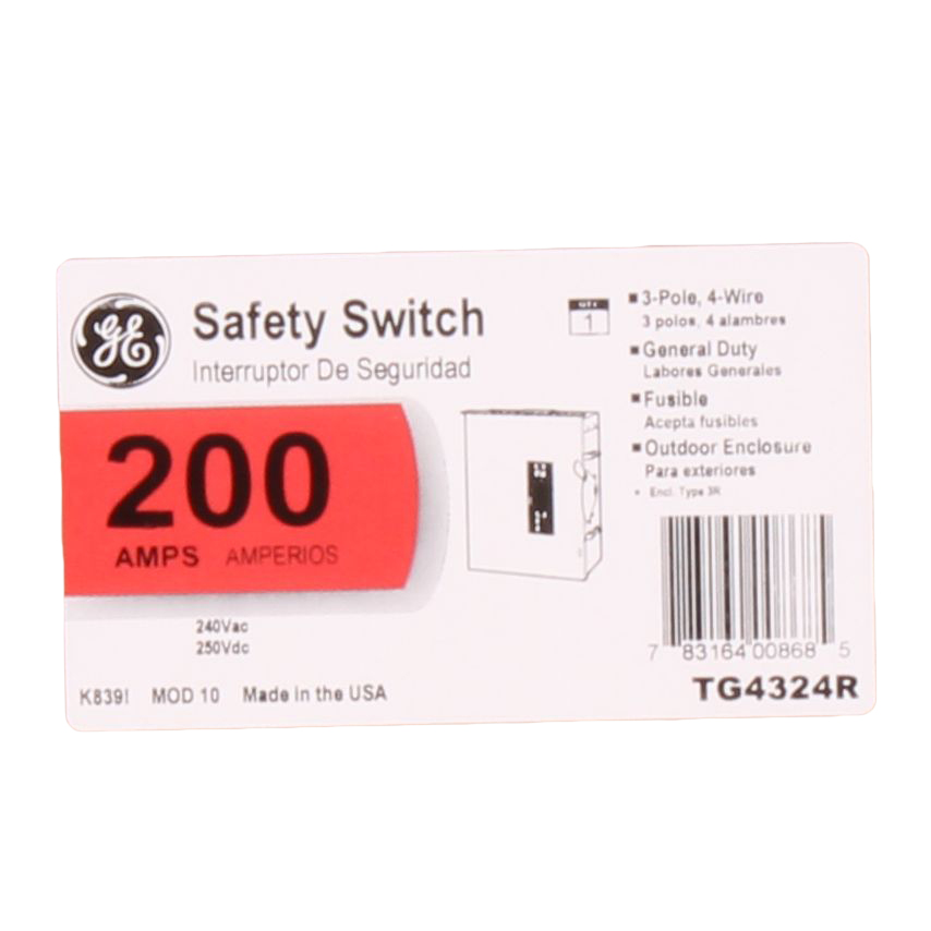 GEE TG4324R 200A 240V 3PH 3R FUSIBLE SAFETY SWITCH