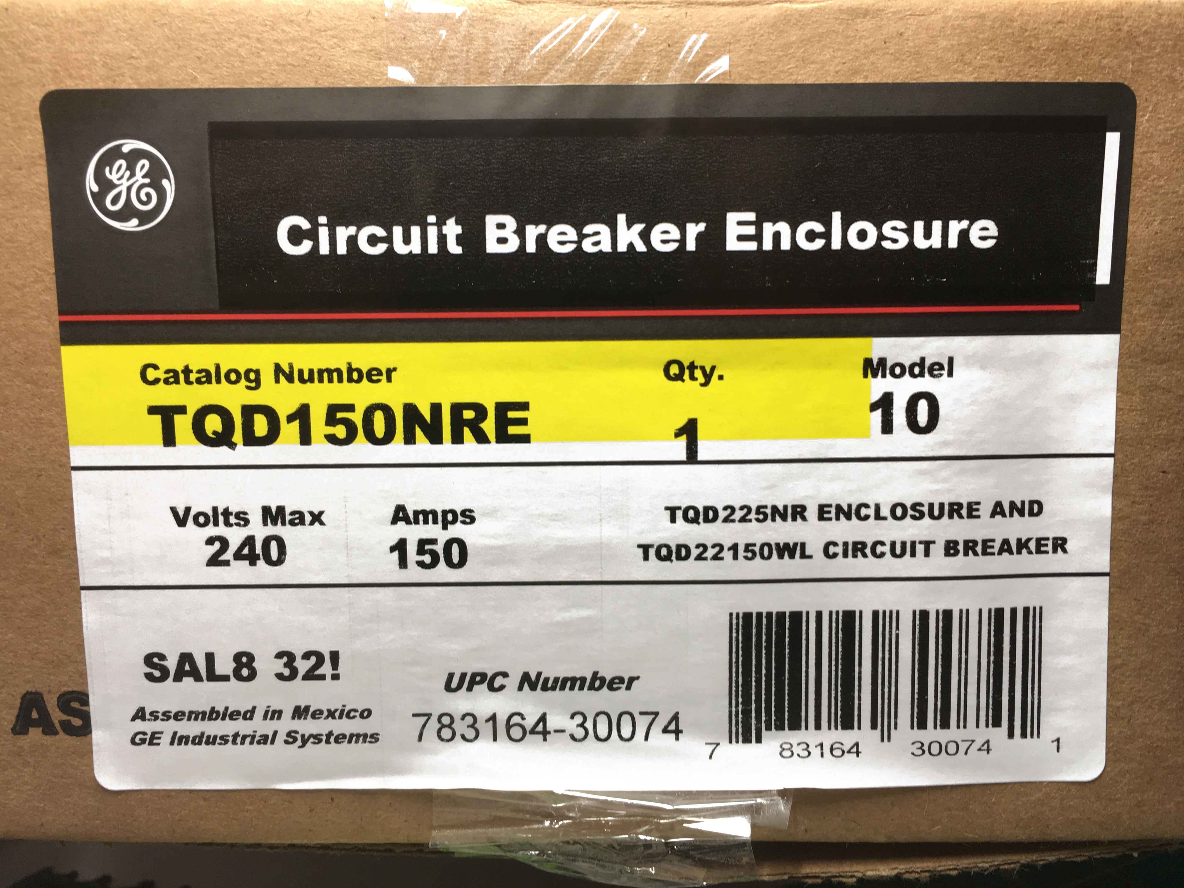 Product image for GE TQD150NRE TYPE 3R ENCL W/ BKR 1