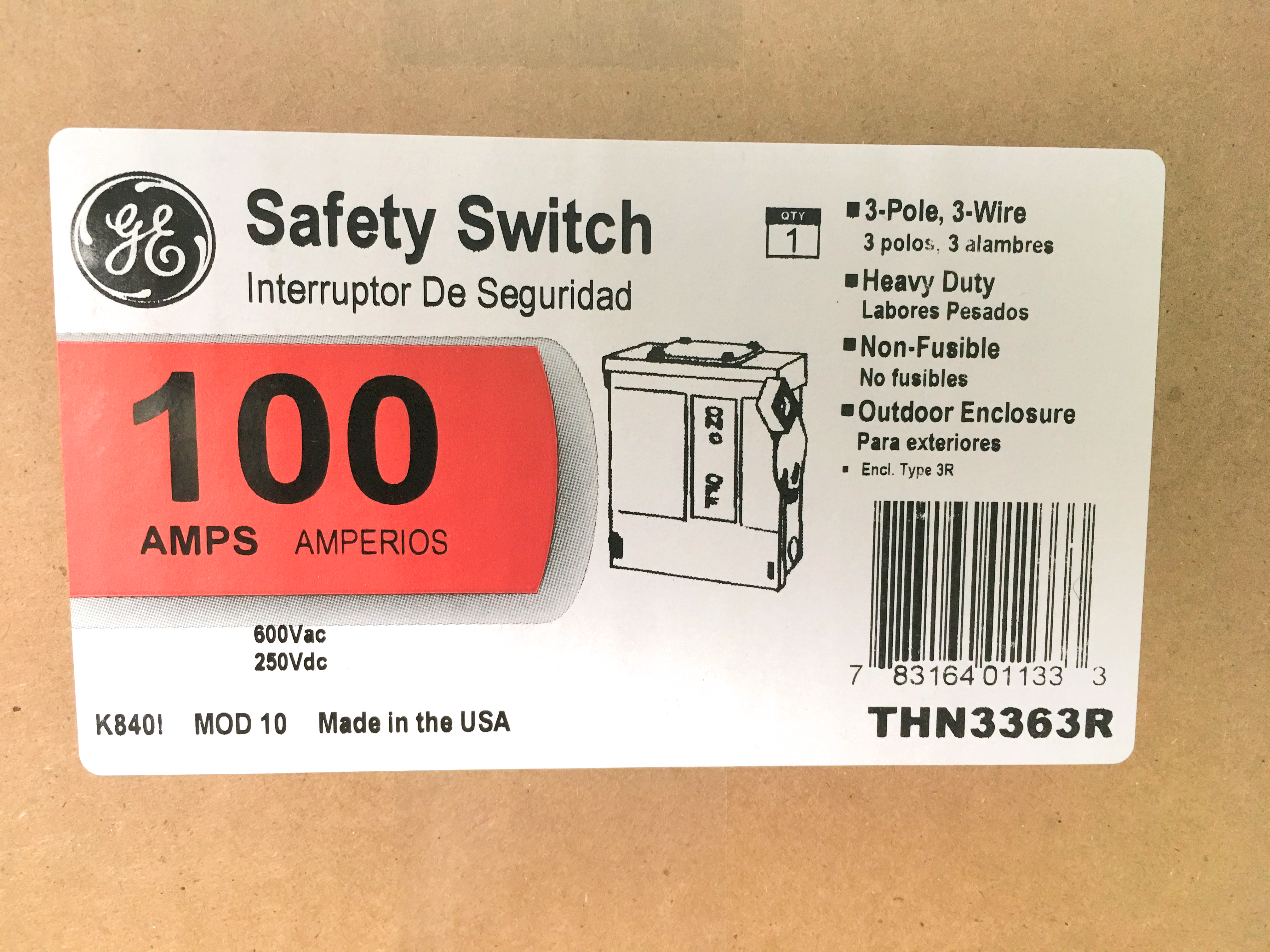 GEE THN3363R 3 POLE 600V 3R NON- FUSE SAFETY SWITCH 100 AMP