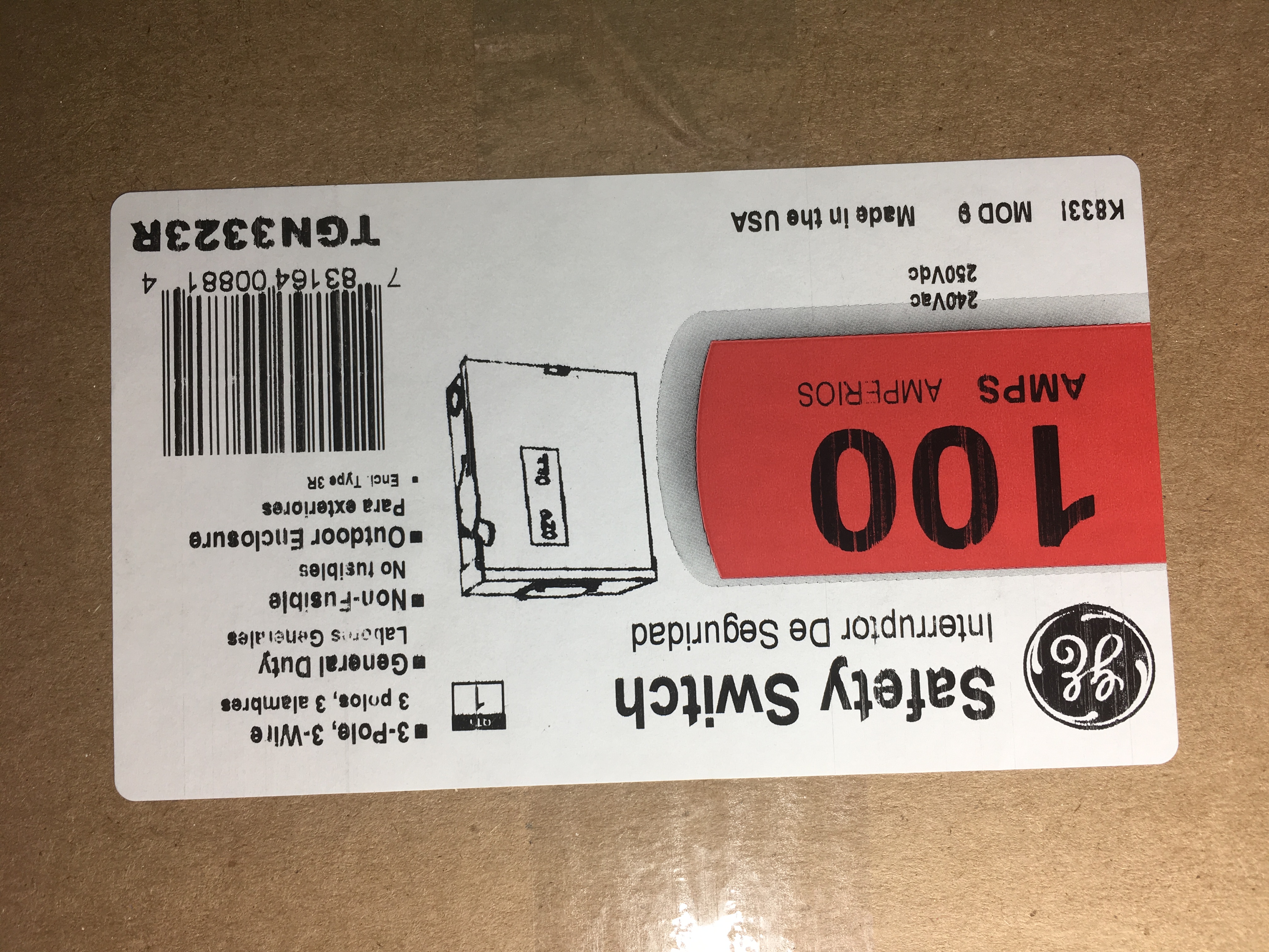 GEE TGN3323R 100A 240V 3PH NON FUSE 3R GENERAL DUTY SWITCH