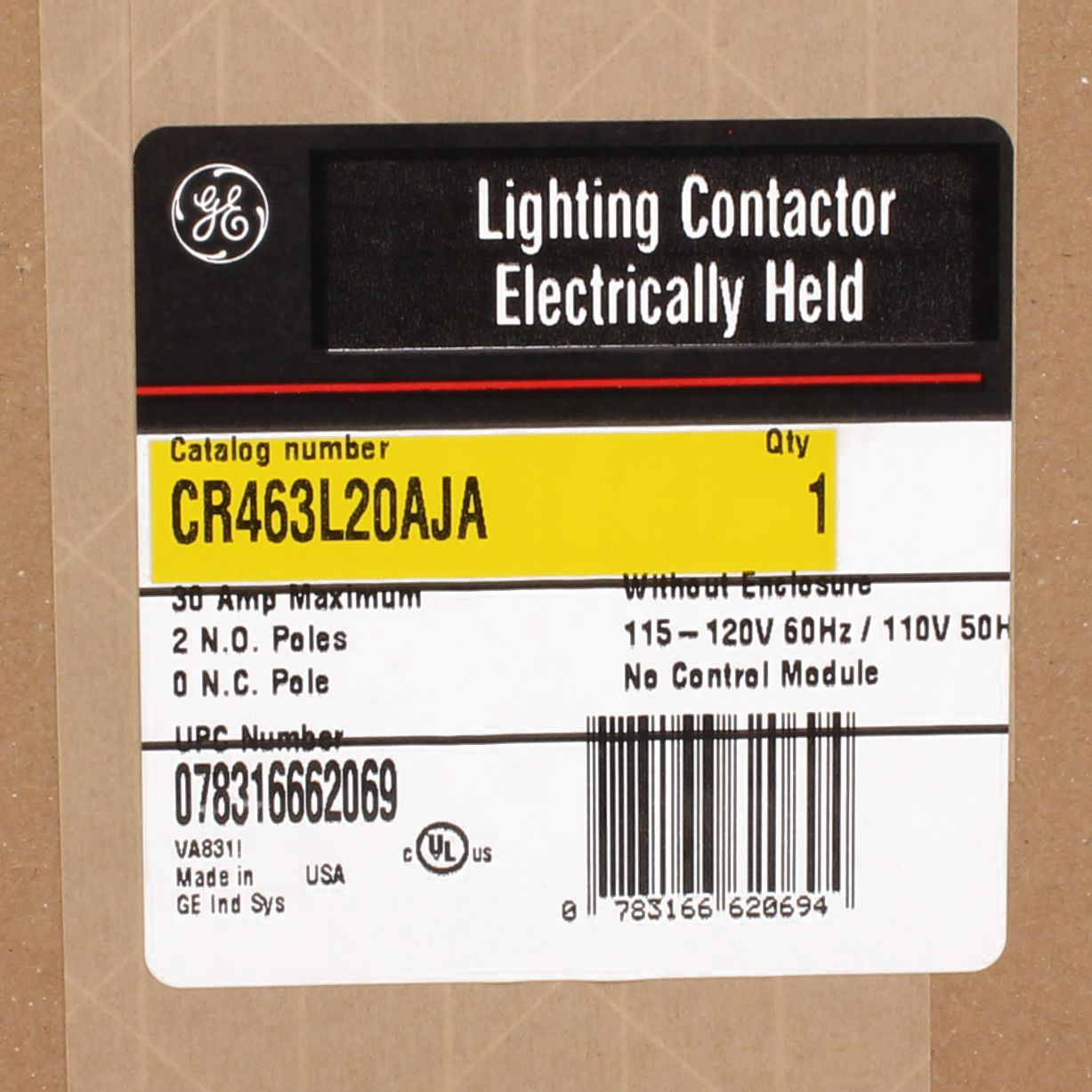 GEE CR463L20AJA ELECTRICALLY HELD LIGHTING CONTACTOR W/ 2NO CONTACT BLOCK INC 120V COIL EXPANDABLE TO 12 CONTACTS SPOTS