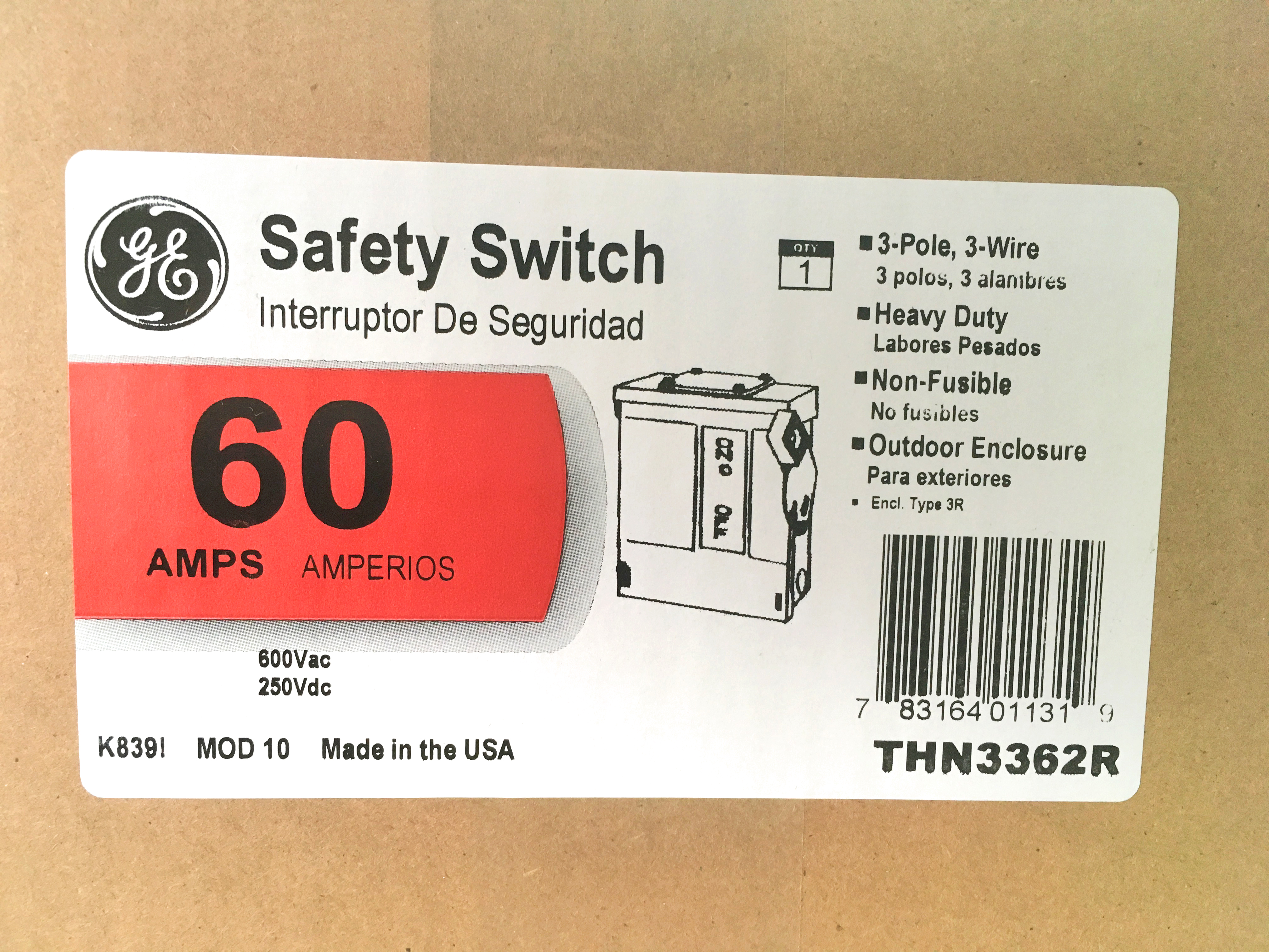 GEE THN3362R 3 POLE 60 AMP 600V 3R NON FUSE SAFETY SWITCH