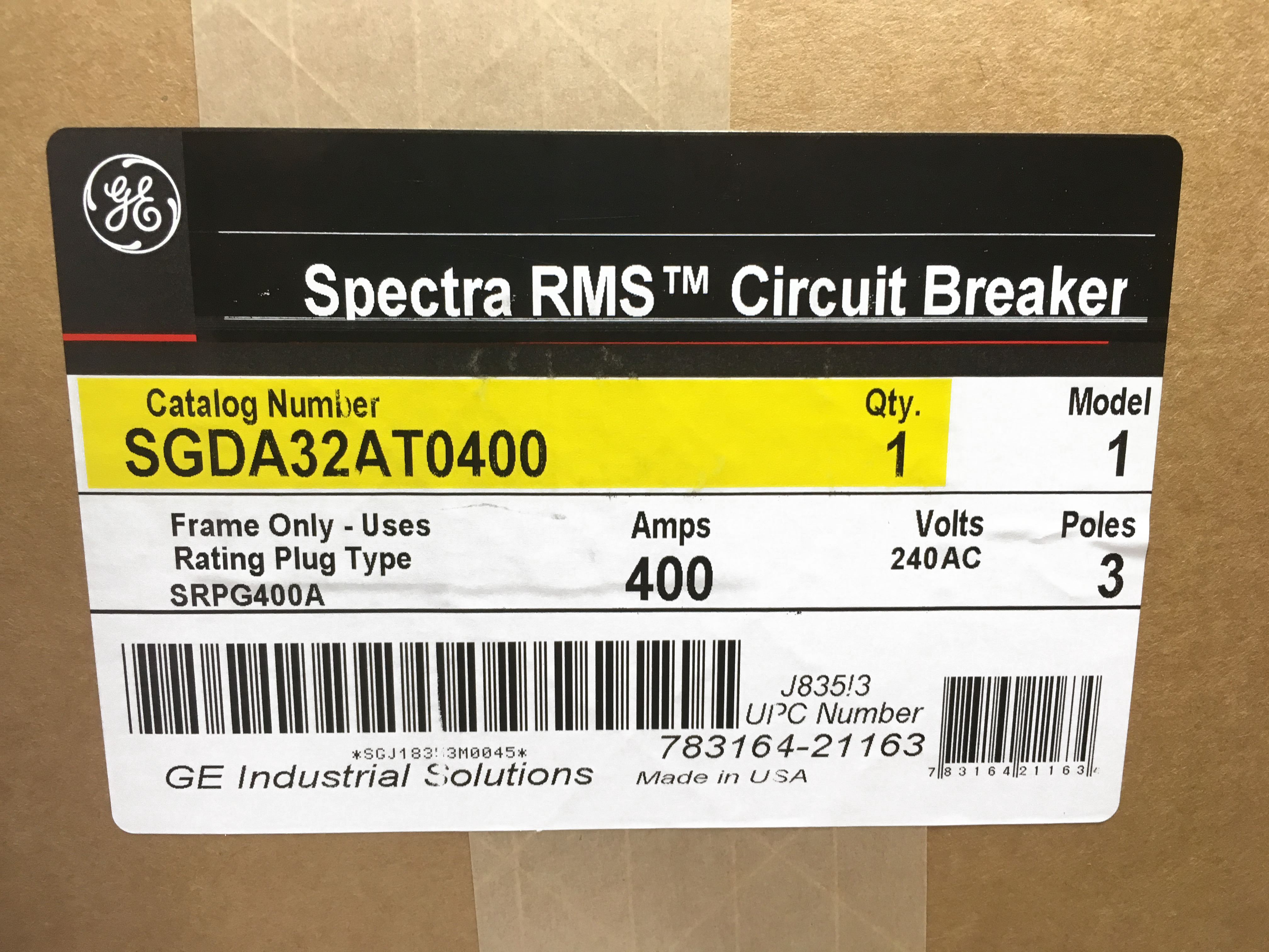 Product image for GE SGDA32AT0400 400A 3 POLE C/B ASM